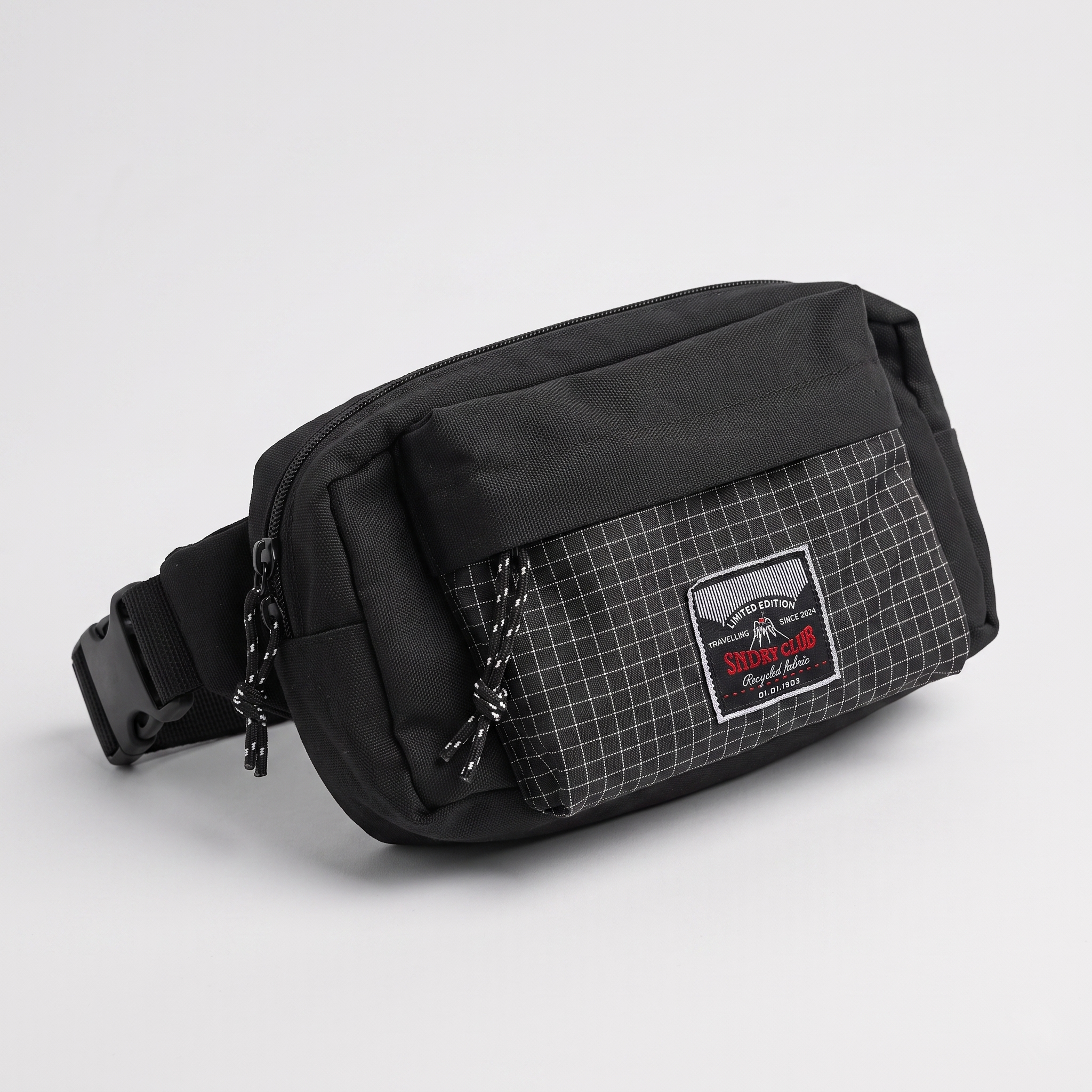 Detour fanny pack by SNDRY CLUB — black crossbody everyday carry in recycled ripstop